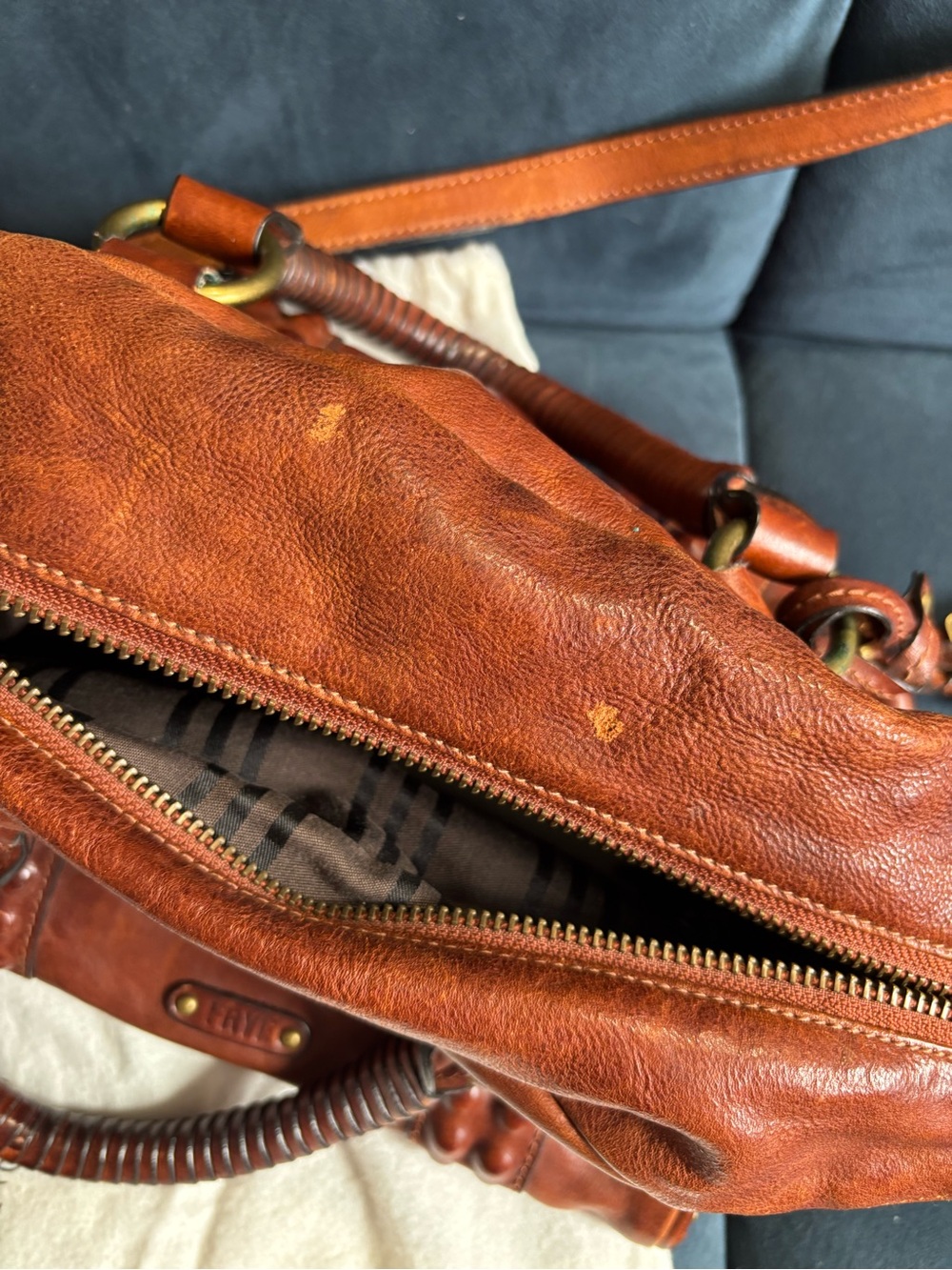 Frye Brown Leather Roxanne Satchel with Brass Hardware - Picture 2 of 6